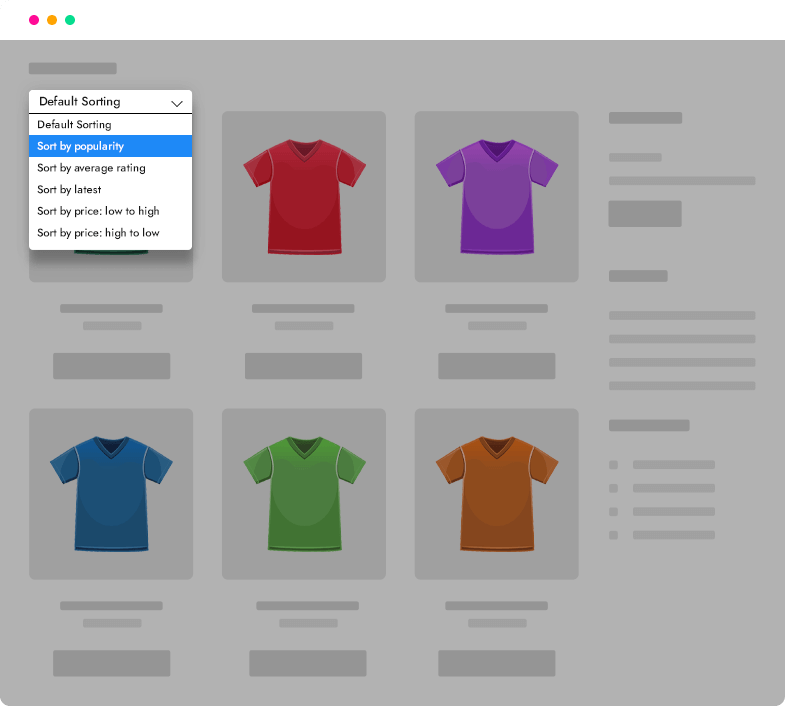 Sorting single variations by price, rating and popularity