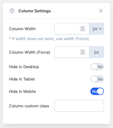 Product table column and element settings